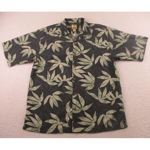 Vintage Tommy Bahama Silk Shirt Mens Medium‎ Button Down Gray Green Leaves M